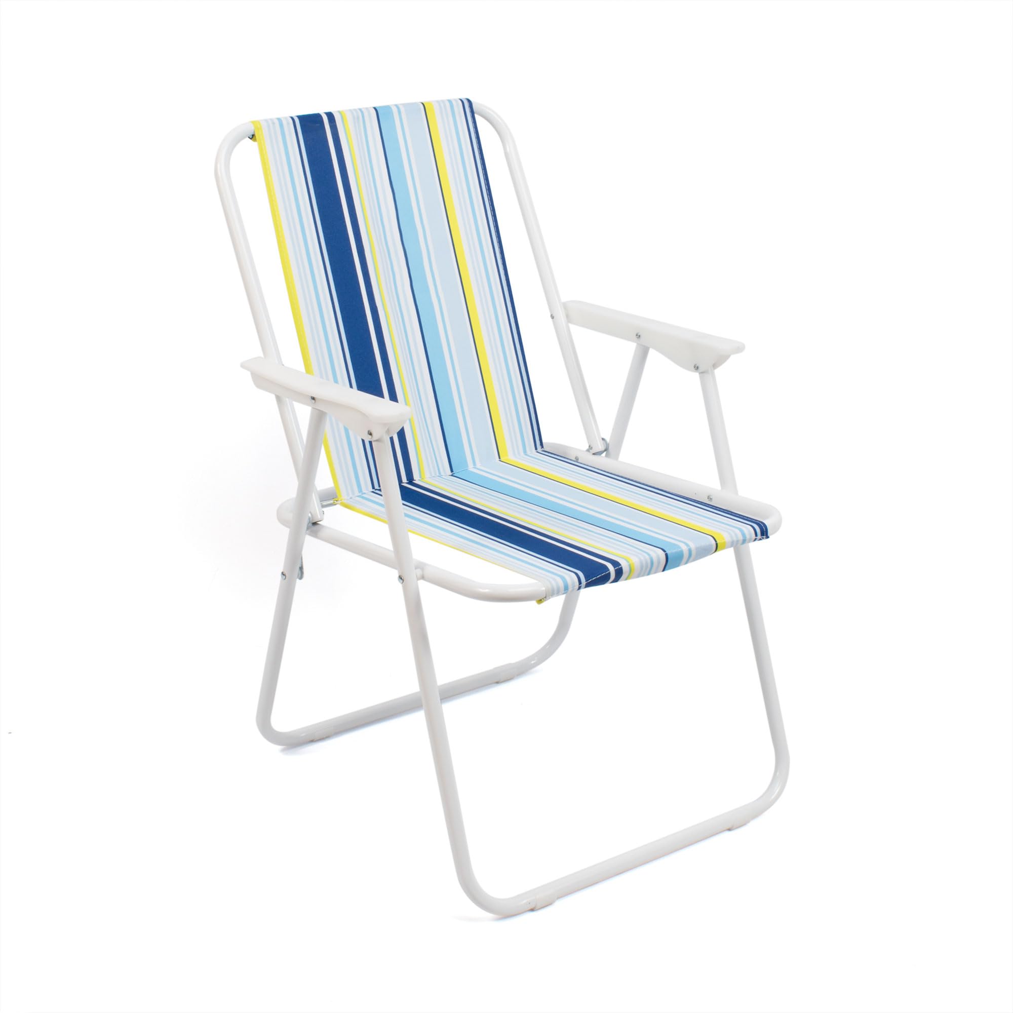 THE SECRET HOME - Silla de Playa Plegable - Silla en Metal y Poliéster - Asiento Ideal para Playa, Jardín, Terraza (Modelo 1 - Azul/Azul Oscuro/Amarillo)