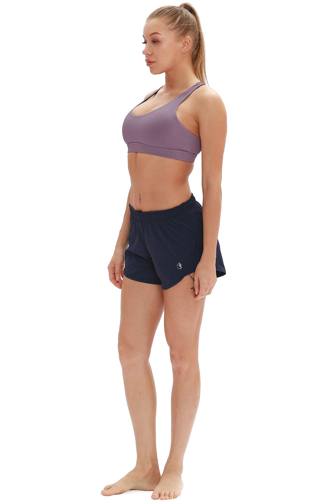 icyzone Reggiseno Sportivo Donna Imbottito Senza Ferretto Disegno della Linea Top Sportivo Donna Fitness Yoga Jogging Gym (XL,Malva)