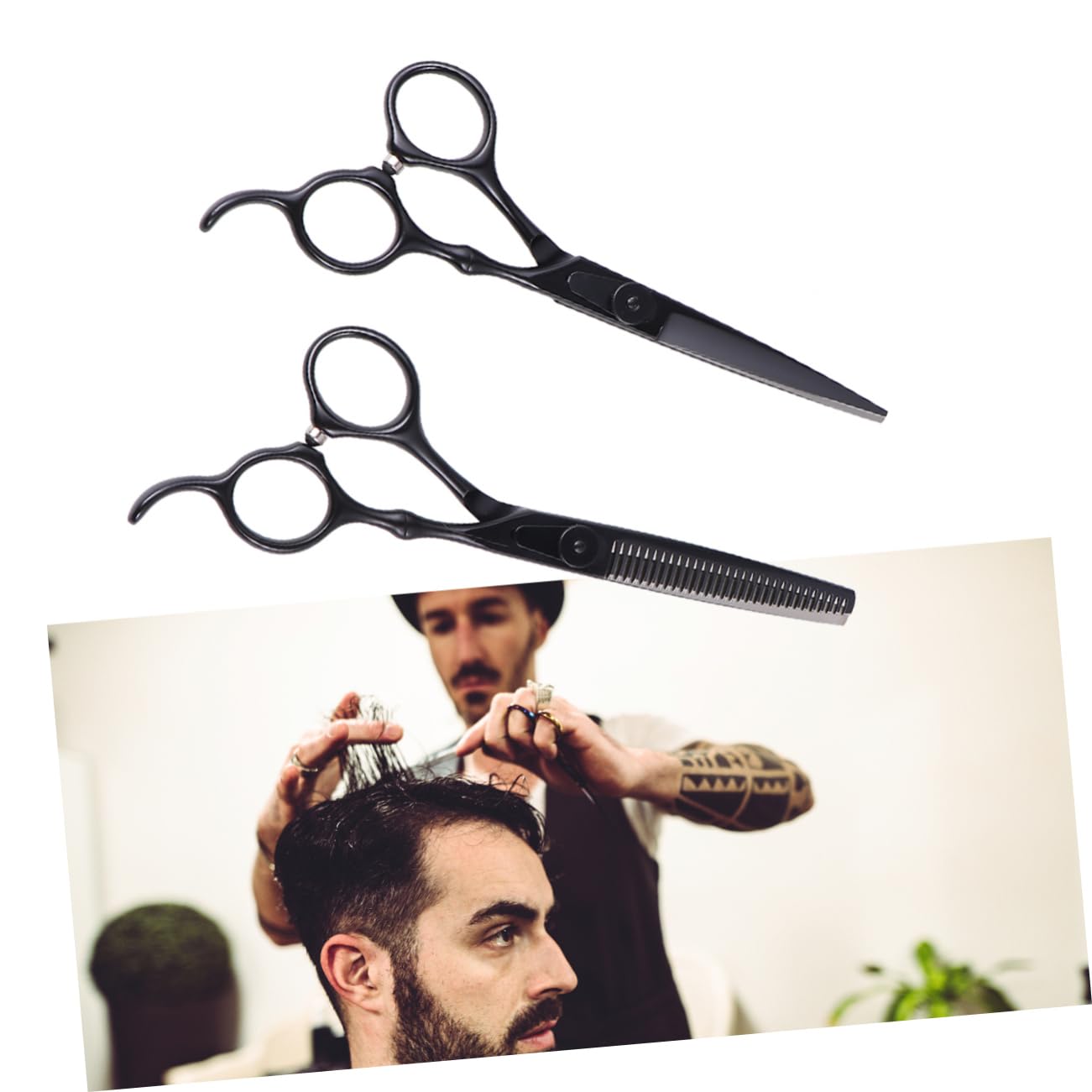 Set di Forbici da Taglio Chioma Professionali 2 Pezzi | Acciaio Inossidabile Nero, Non Si Incastra Facilmente, per Casa e Salone