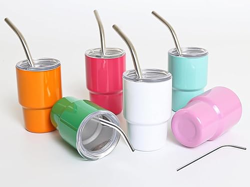 Juego de 6 vasos de chupito de whisky de acero inoxidable con tapa y pajita, vaso de sublimación de whisky de doble pared, vaso irrompible de 3