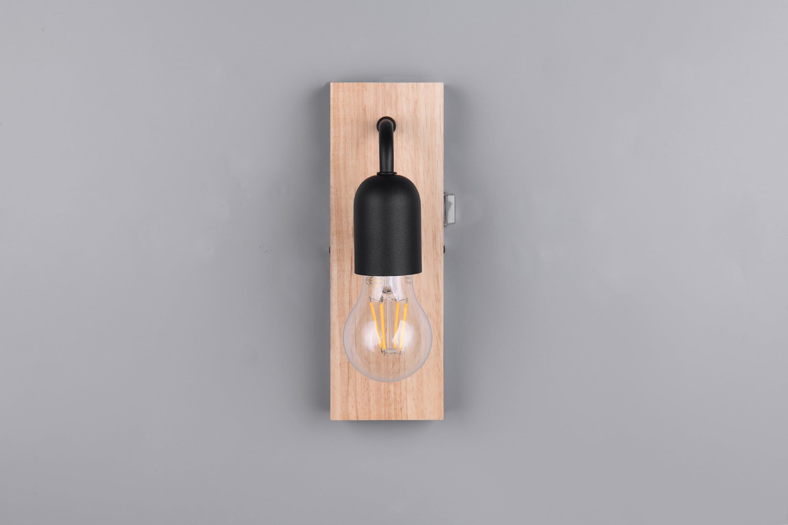 Trio Leuchten Applique de salle de bain ARTURO 284470132, Métal Noir mat, bois naturel, excl. 1x E27