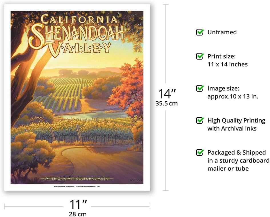 California Shenandoah Valley Wineries - California Vineyards Wine Country Art by Kerne Erickson - Fine Art Matte Paper Print (Unframed) 11x14in
