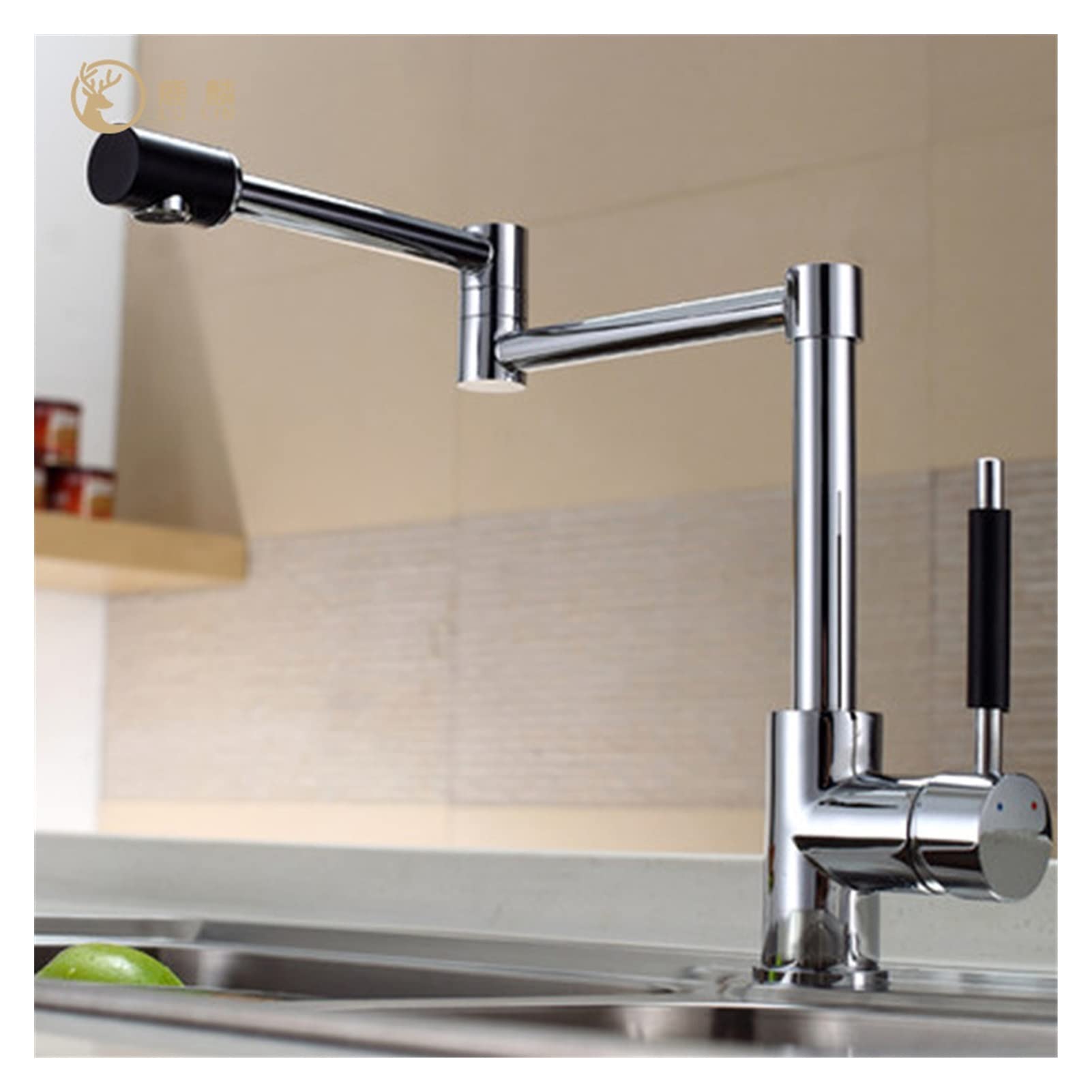 Grifo de baño Grifo de cocina plegable de 180 grados de cobre Grifo de cocina con grifo con lavabo retráctil de rotación rotativo universal frío y caliente(Tall 395mm)