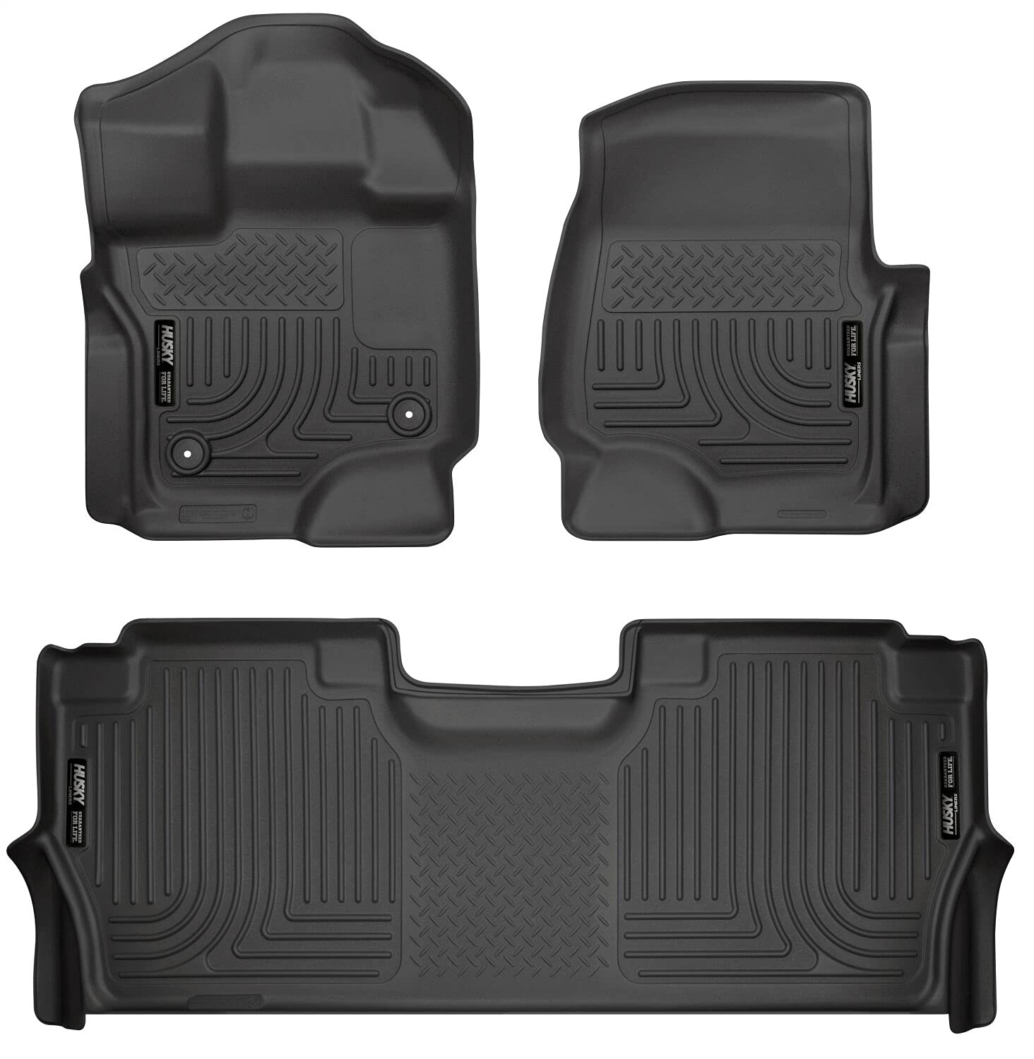 Husky Liners Weatherbeater Series | Front & 2nd Seat Floor Mats, Black, 3 pc. | 94121 | Fits 2021-2022 Ford F-150 SuperCrew, (w/fold Flat Under seat Storage Box)