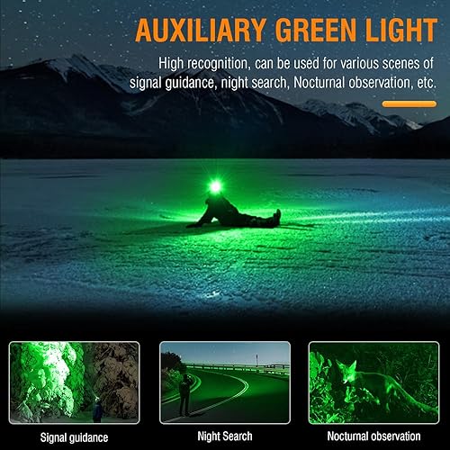 Miniatura 4 de BORUIT HP360 - Linterna frontal recargable (rojo y verde), 7 modos, lámpara de cabeza súper brillante, luces de cabeza de ángulo de 180 para frente,