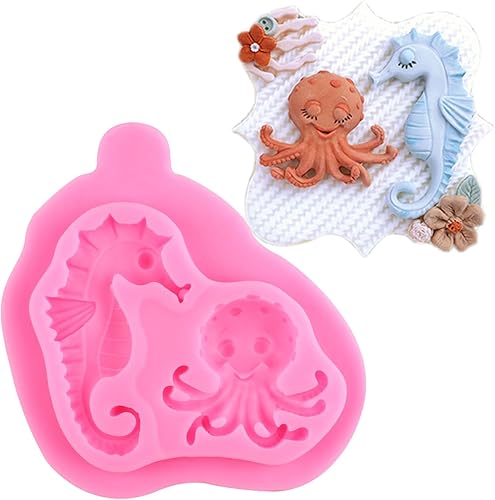 Miniatura 7 de ZiXiang Marine Theme Cake Fondant Silicone Mold Mermaid Seahorse Sea Turtle Crab Dolphin Octopus Fondant Mold For Sugar Cake Decorating Cupcake