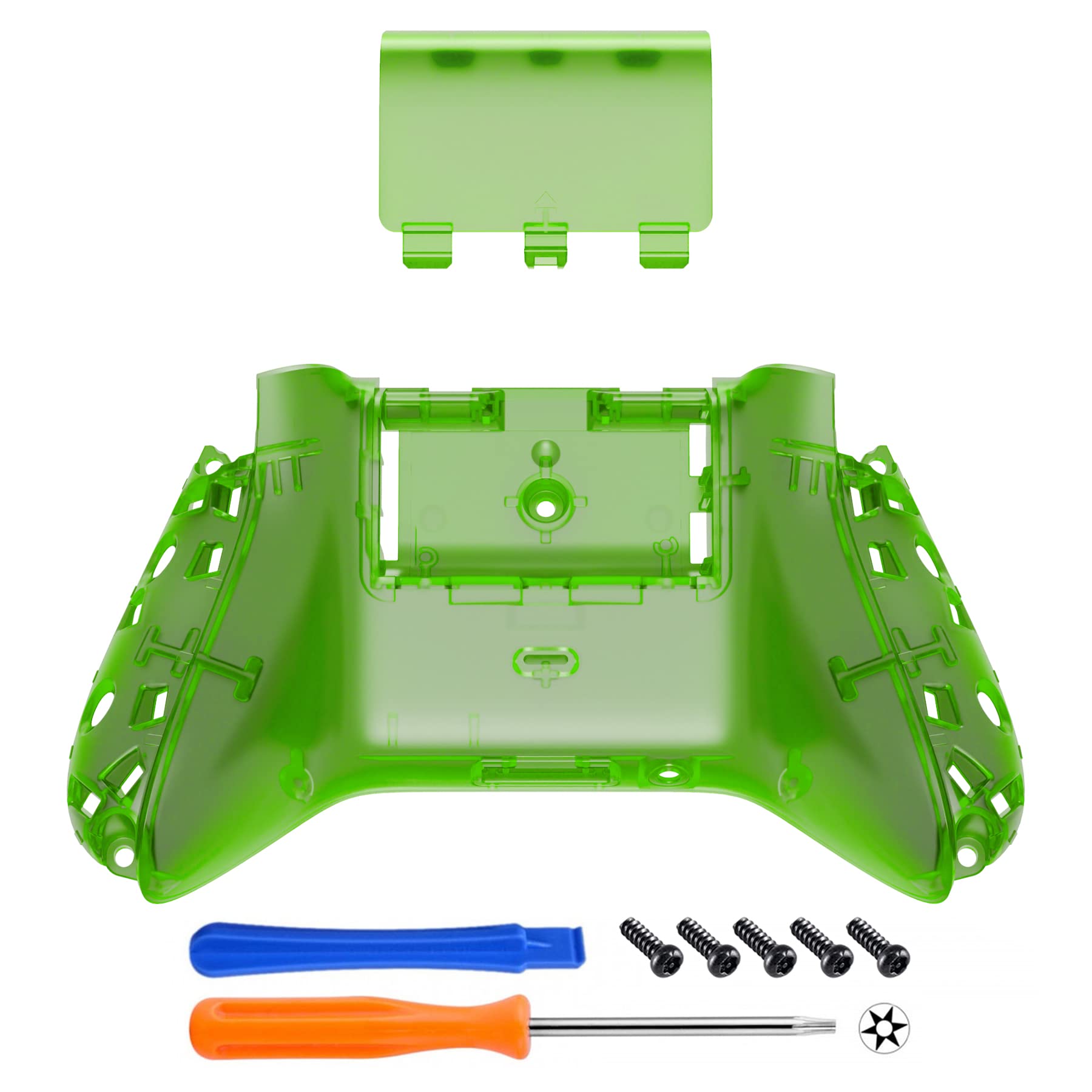 eXtremeRate Cover Posteriore Ricambio per Xbox Series X S Controller,Custodia Copertura Coperchio di Batteria Scocca Shell per Xbox Series X/S Joystick Model 1914-Trasparente Verde