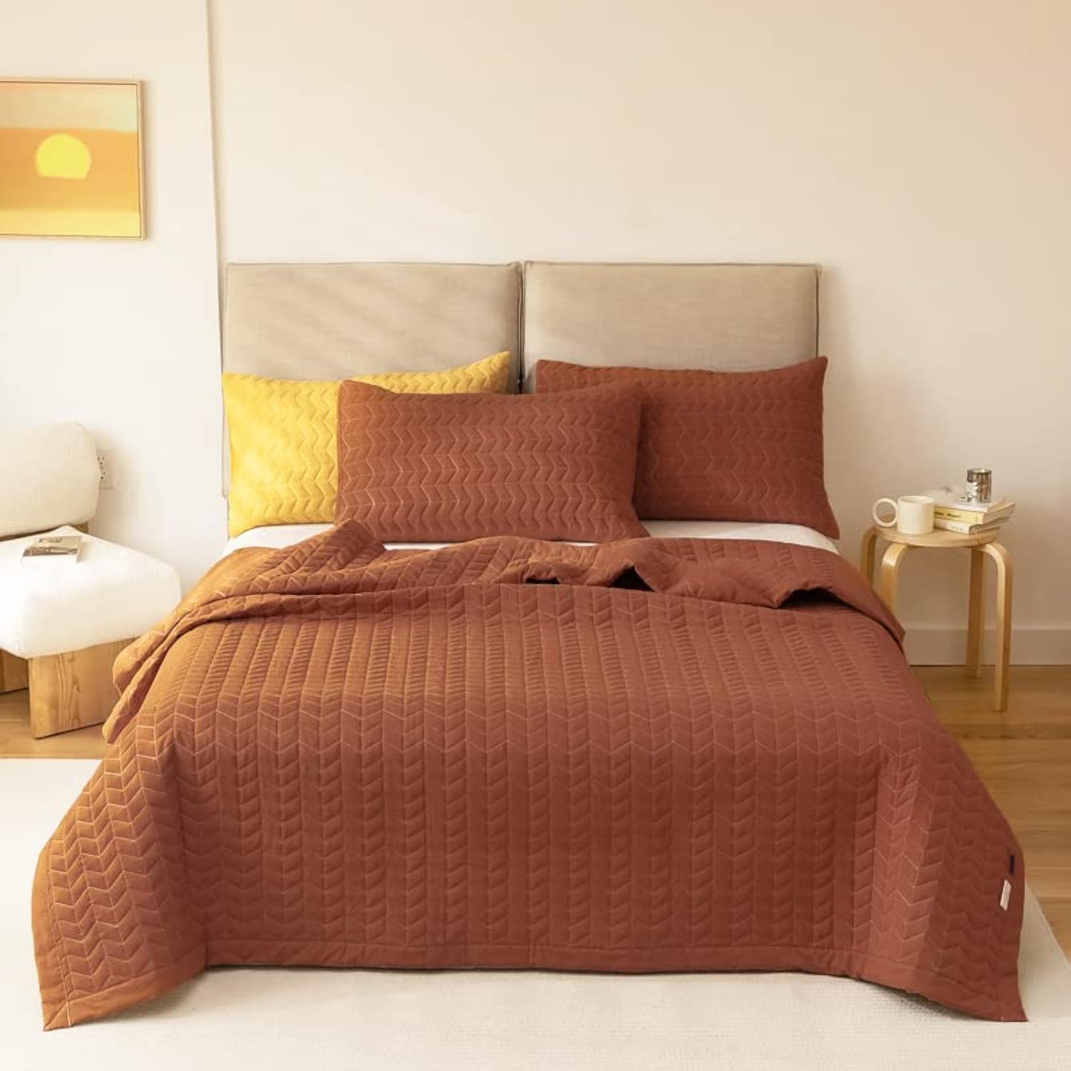 Lunoroey Bedspread Double Size Rusty Pumpkin Quilted Bedspreads Coverlet