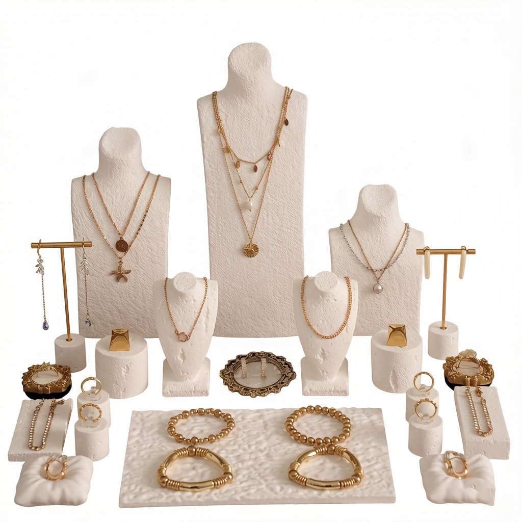 CJHFR472SG Jewelry Organizer Stands White Gypsum Jewelry Display Stands, Mannequin Necklace Earring Ring Tray Organizer Jewelry Display Stand(Large)