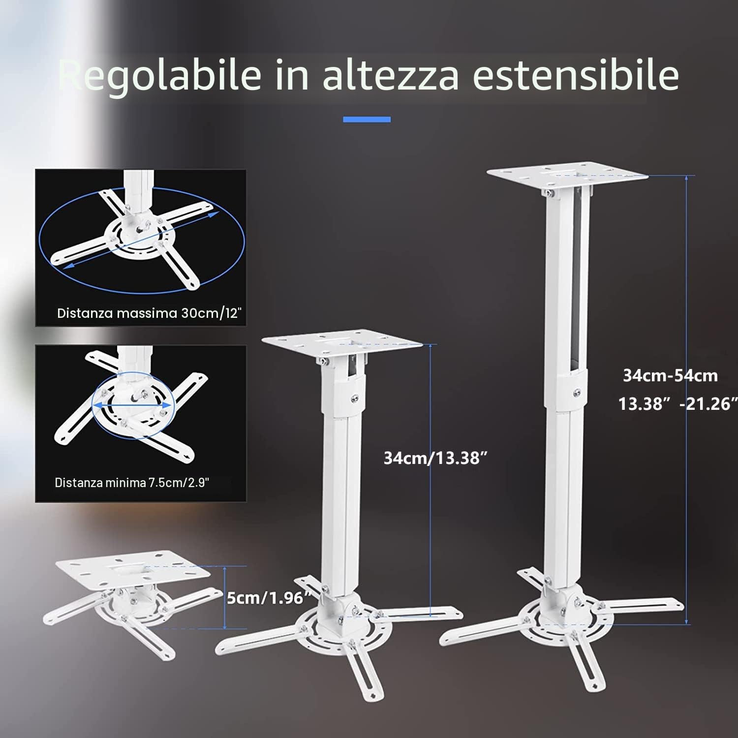 suptek Supporto Universale per Proiettori da Soffitto con Asta di Estensione da 27 a 54 cm Capacità di Carico Max. 13.6kg PR05W