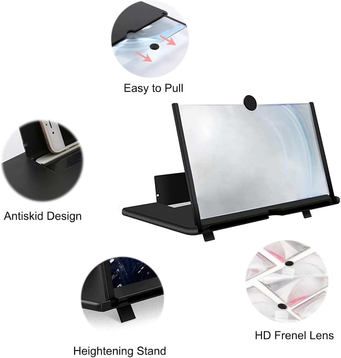 Pantalla de lupa para teléfono de 18 pulgadas, amplificador de teléfono HD con soporte plegable, portátil, para videojuegos, películas 3D, proyector de teléfono, visor universal para