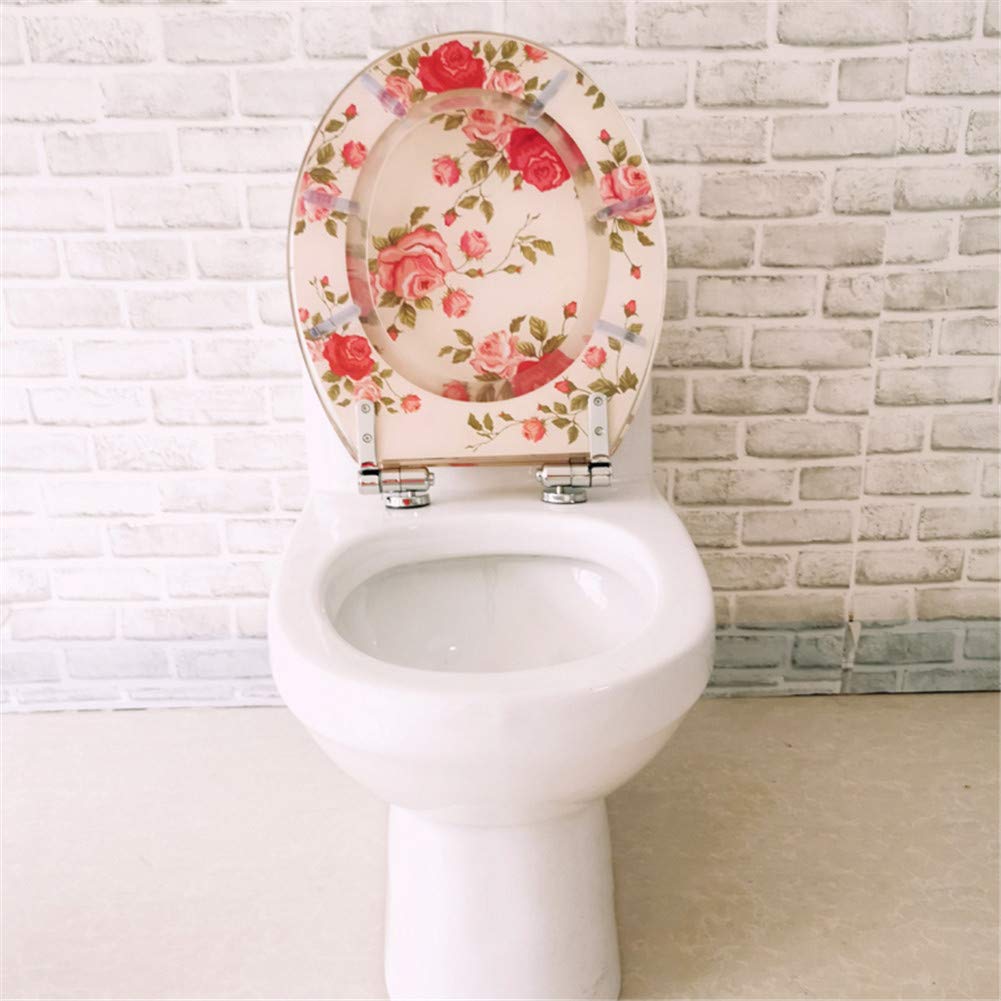 Resina Addensata Sedile WC, Bellissimi Fiori Copriwater Universale Coperchio WC per Toilette Chiuso,Cerniere A Chiusura Lenta in Acciaio Inossidabile Inox 304,Rilascio Rapido