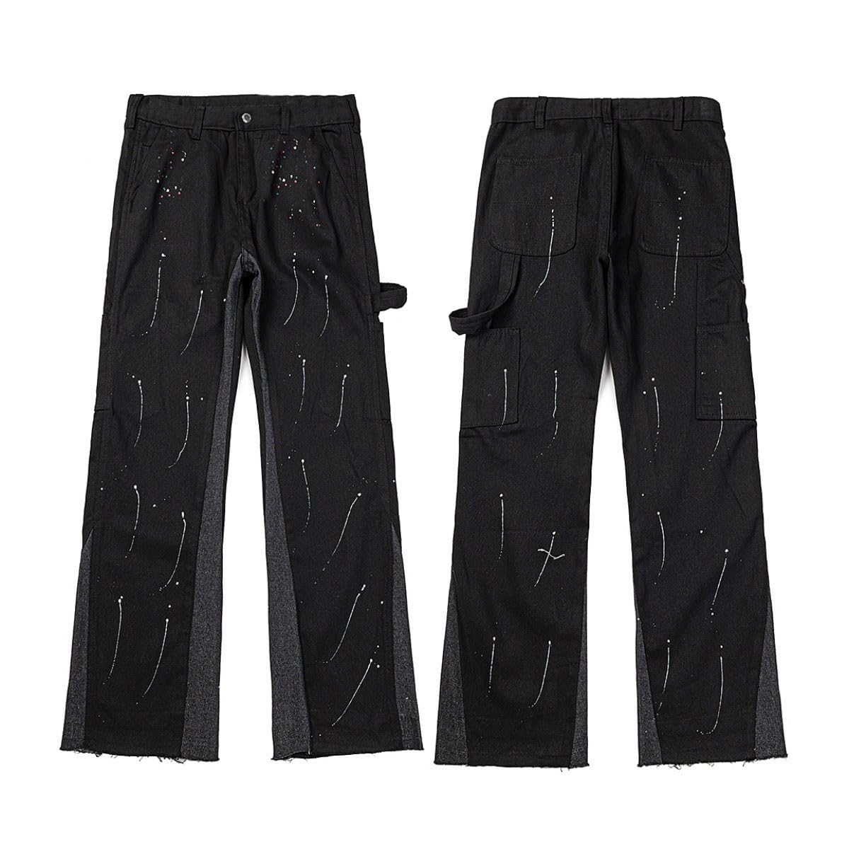 Genérico Vaqueros De Pareja Retro Nostálgico - De Moda Suelto Ajuste, Estilo Callejero, Lavado Micro Flamed, Patchwork Negro Y Azul, Unisex para Señoras Y Hombres