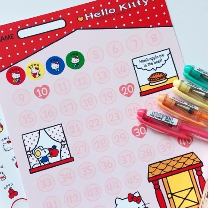 Miniatura 7 de Bandal & Neoul Juego de 3 hojas de cartas de recompensa de Hello Kitty, con calcomanías de alabanza de Hello Kitty de varios colores, adorablemente