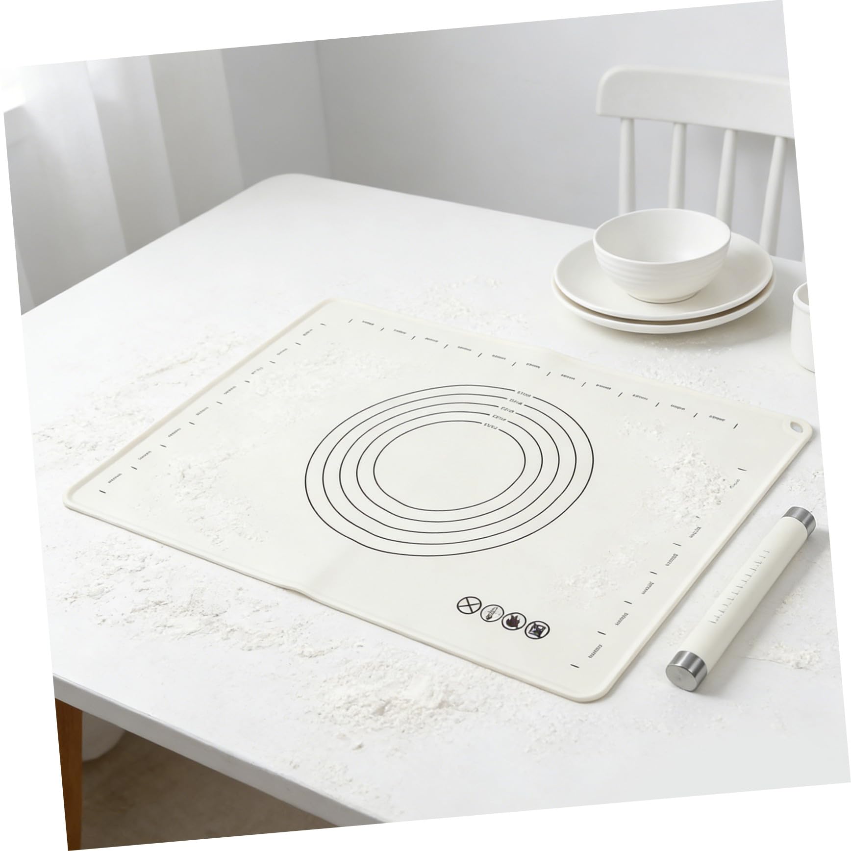 Set di Mattarello in Acciaio Inox e Tappetino in Silicone | Impasto, Biscotti e Pane, Design Antiscivolo Ispessito, Superficie Antiaderente
