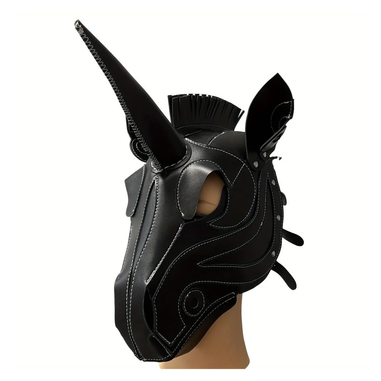 1 szt. Maska jednorożca kaptur pełnotwarzowy Cosplay Steampunk kostium na Halloween Prop regulowana głowa konia kaptur zwierzęcy ręcznie robiony(Black)