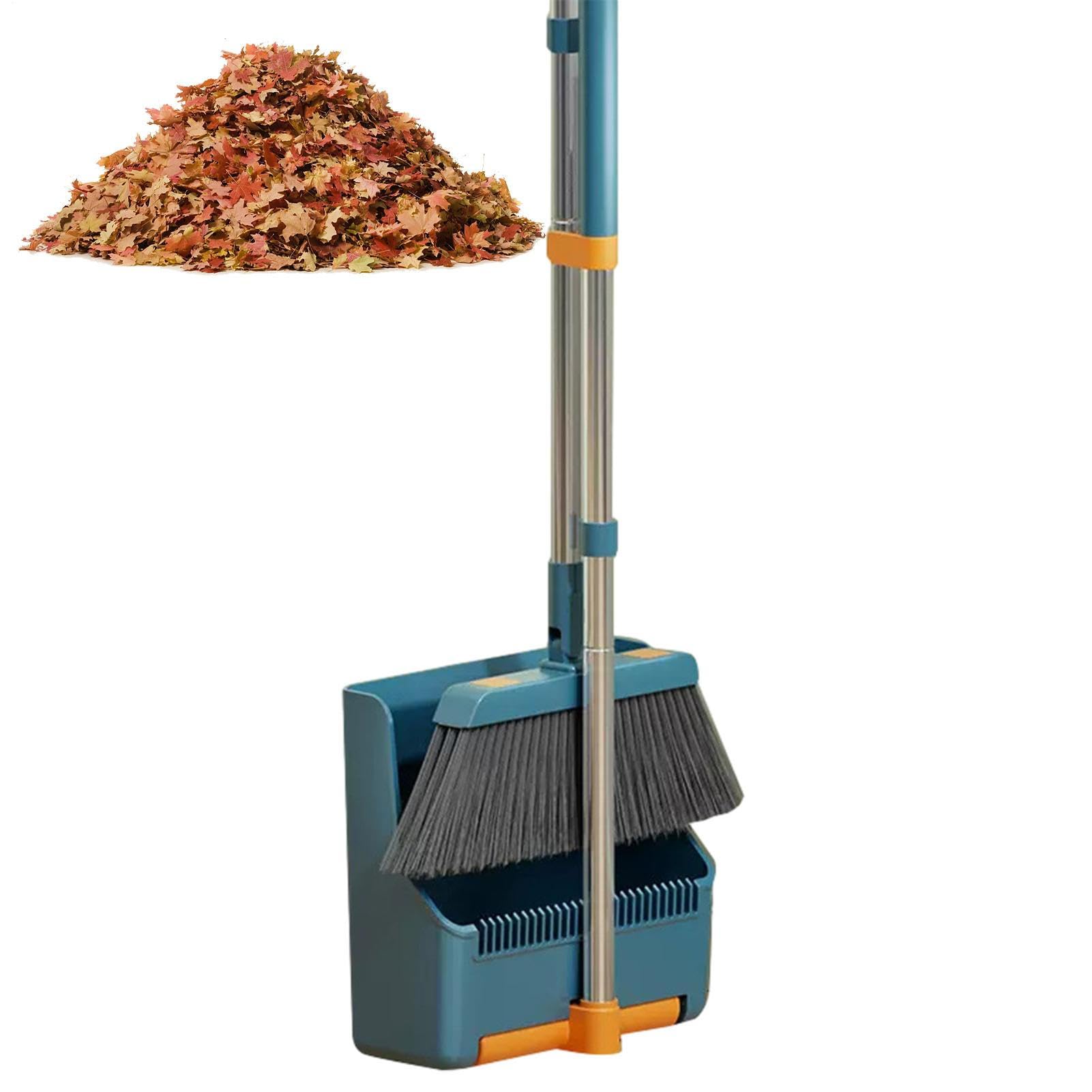 Escoba Grande y recogedor | Escoba Vertical giratoria 180 Grados y | recogedor con mango largo - Escoba de pie y recogedor para comedor, baño, garaje, cocina, dormitorio