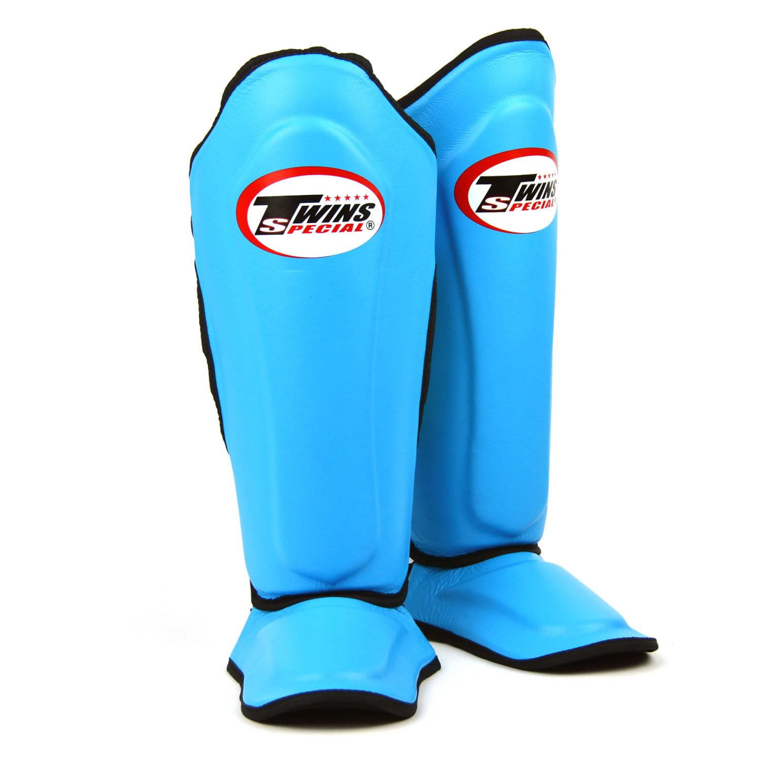 Twins Special SGL10 Genuine Leather Shin Pads, Double Padded - For Muay Thai, Kickboxing & MMA Training & Sparring (Light Blue/Black, Small) โ image 1