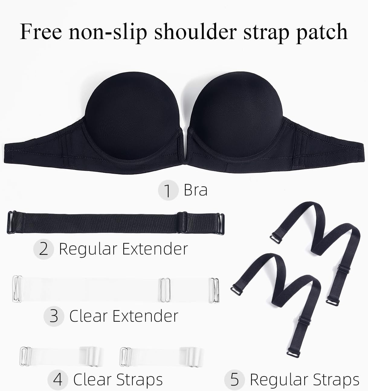 YBCG Women's Backless Bra with Clear Back Straps Plunge Convertible Push Up Padded Add A Cup Low Cut Underwire Bras for Women - Image 5