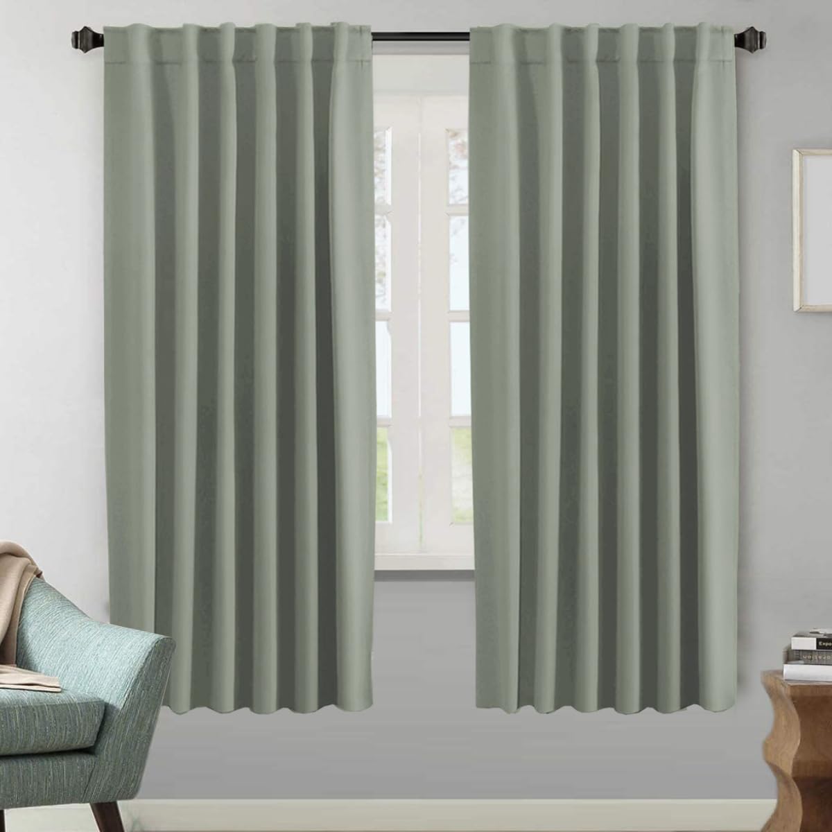 H.VERSAILTEX Blackout Curtains Thermal Insulated Window Treatment Panels Room Darkening Blackout Drapes for Living Room Back Tab/Rod Pocket Bedroom Draperies (2 Panels, Sea Grass, 52 x 72 Inch)