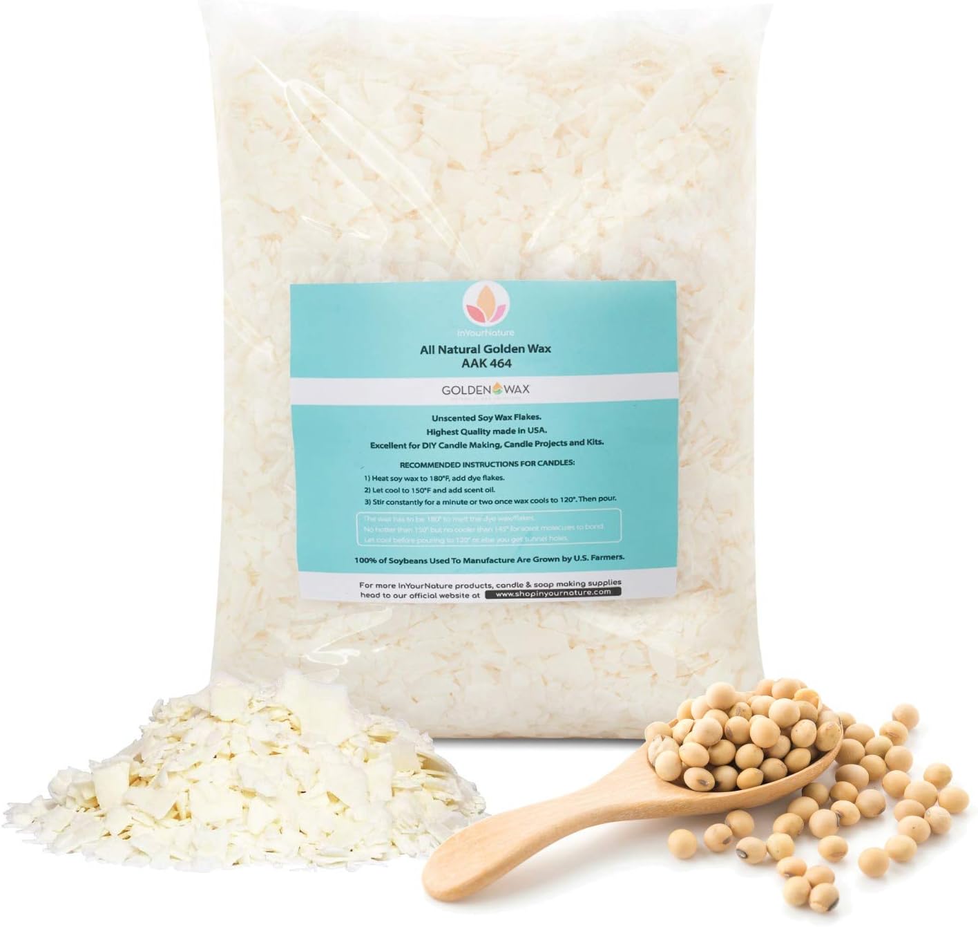 Golden Brands 464 Soy Wax, 5lb Bag, Natural Soy Wax Flakes for Candle Making and DIY Projects, All-Natural, Paraffin-Free Candle Making Supplies by InYourNature