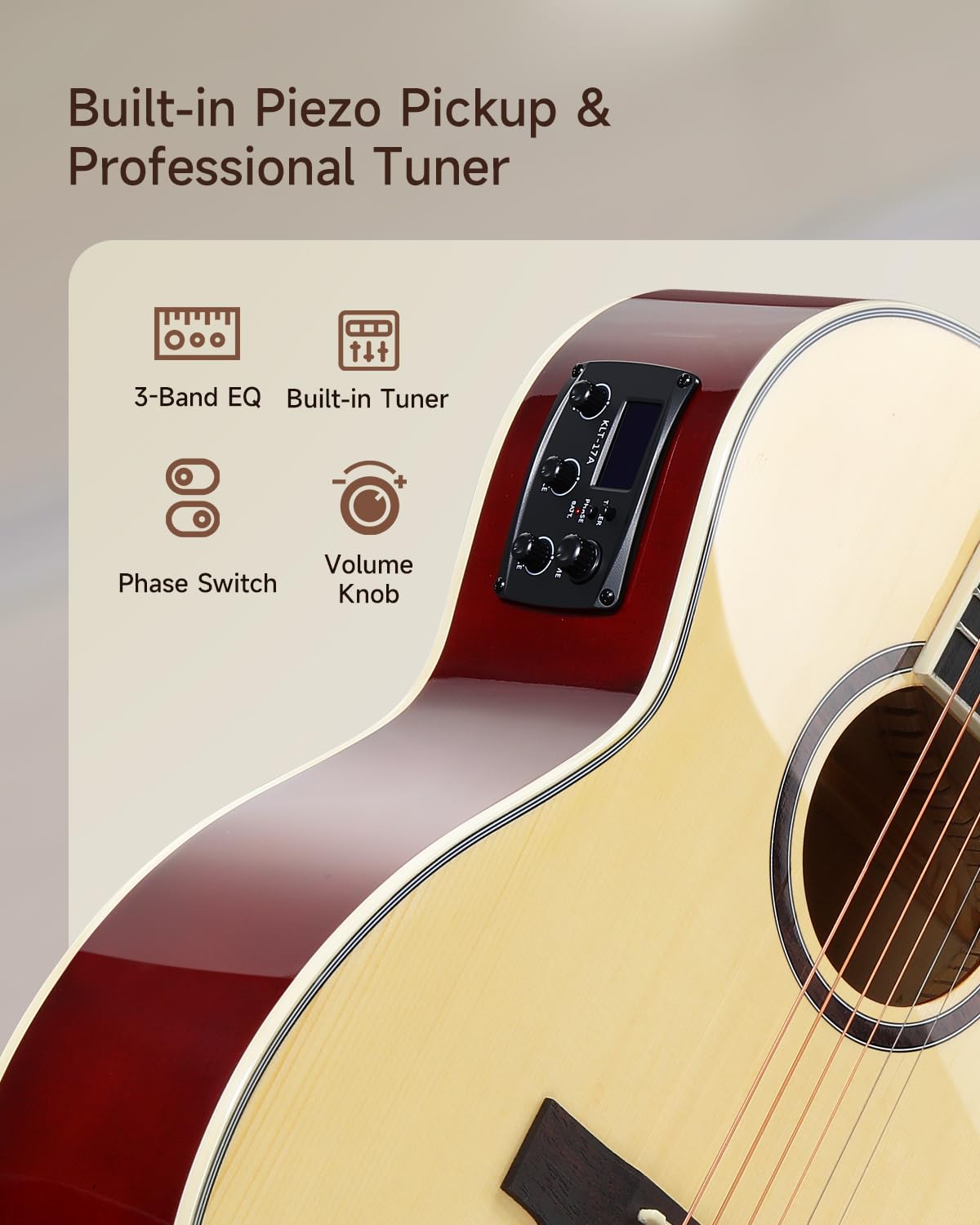 Donner Voyager - Kit de guitarra eléctrica acústica, guitarra JF Cutaway 3/4 con pastilla y afinador integrados, ecualizador de 3 bandas, paquete de guitarra de viaje portátil con bolsa de concierto