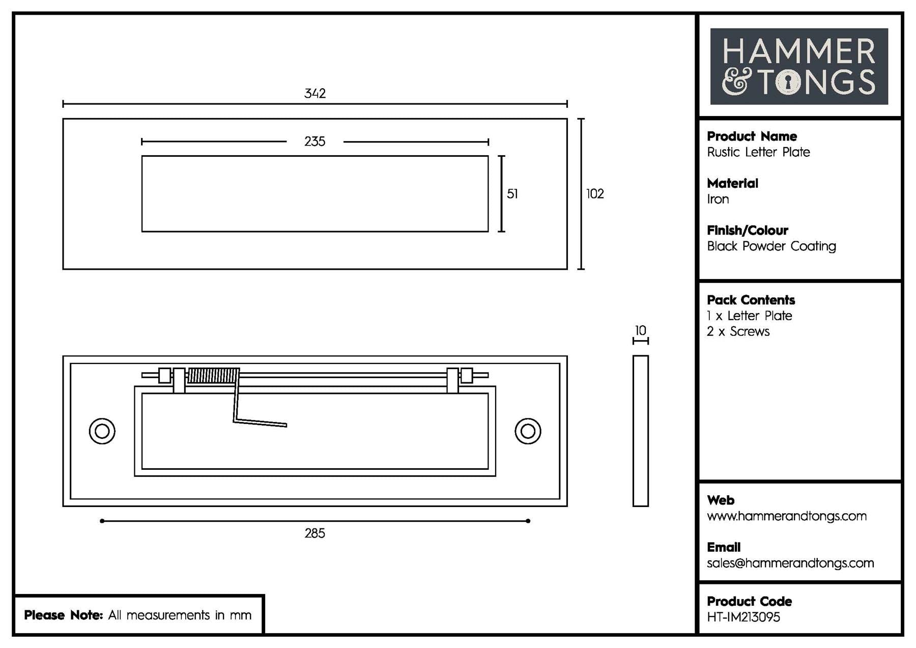 Placa de letra rústica de 340 mm x 100 mm - Caja postal de la puerta delantera antigua de hierro fundido - por Hammer & Tongs