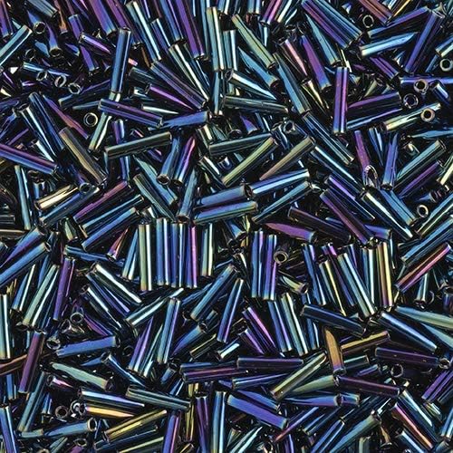 Miyuki Slender Bugle 1.3x6mm Variegated Iris Metallic 16Gram Vial of Japanese Glass Beads