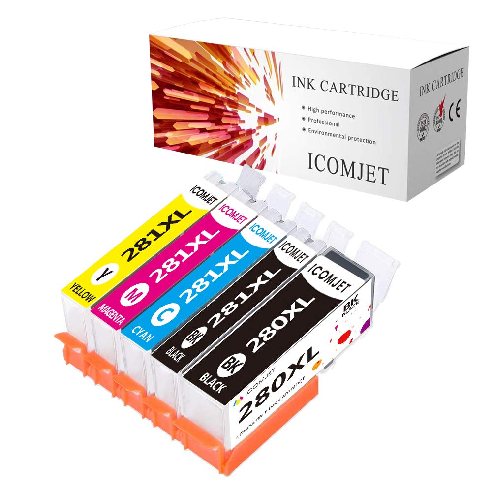 ICOMJET Compatible Ink Cartridge Replacement for Canon PGI-280XXL CLI-281XXL Canon 280 281 wrok for Canon Pixma TR8520 TR7520 TS9520 TS6220 TS6320 TS6100 TS6200 TS6120 TS702 TS9521C (5 Pack)