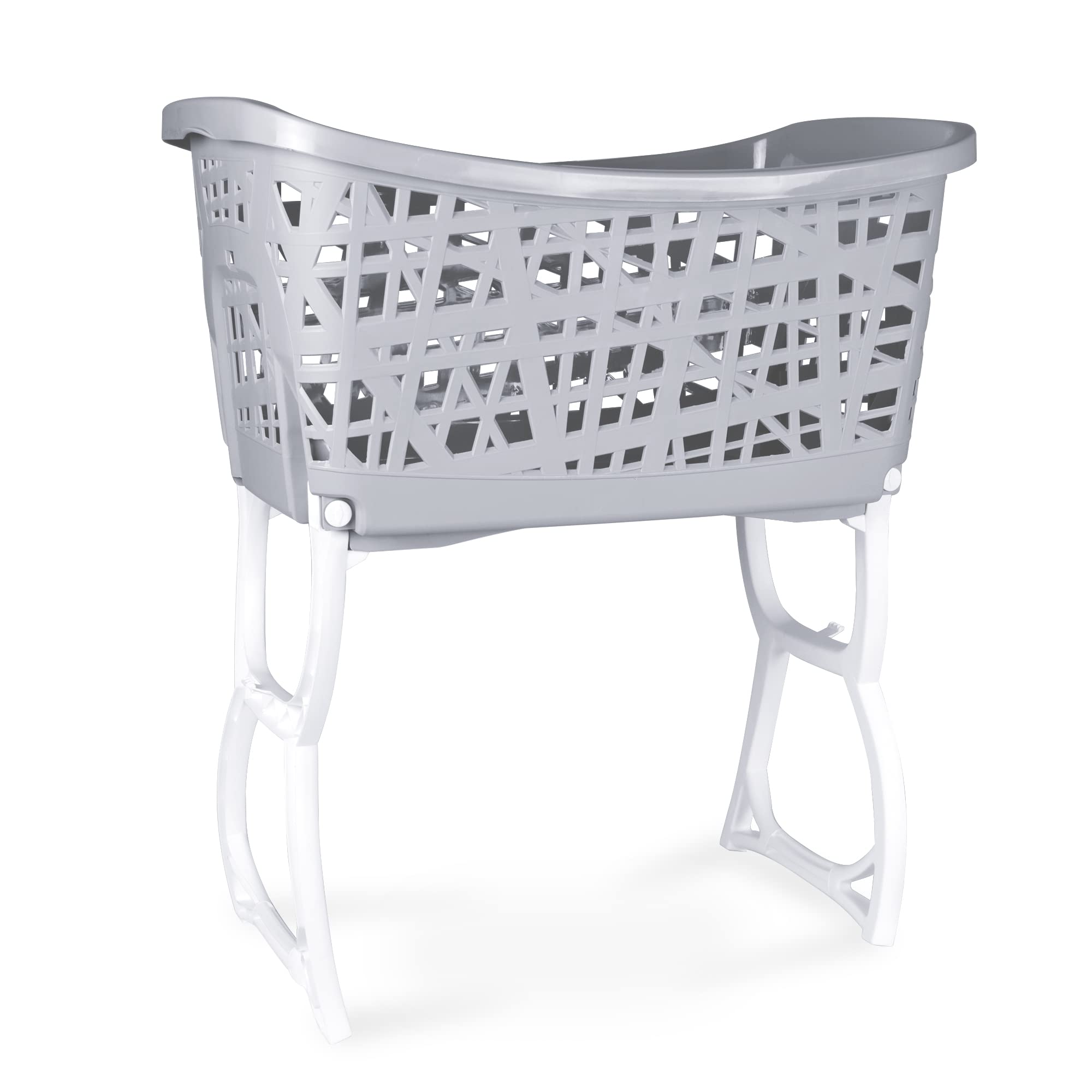 Cesto para Ropa Sucia Plegable con Patas, Cesta de Colada 40L, Diseño Ventilado de Rejilla, Cesto Lavandería de Plástico Fácil de Limpiar, Gris y Blanco, 59 x 38,5 x 69 cm