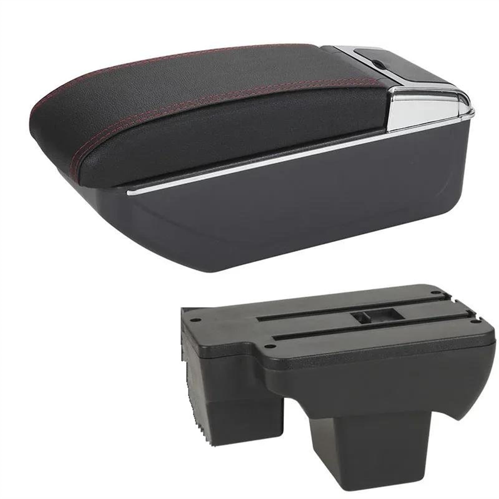 NOHEEU Car Center Console Storage Box Multifunctional Armrest Interior Accessories For Polo 2020-2024(D1 Black red No USB)