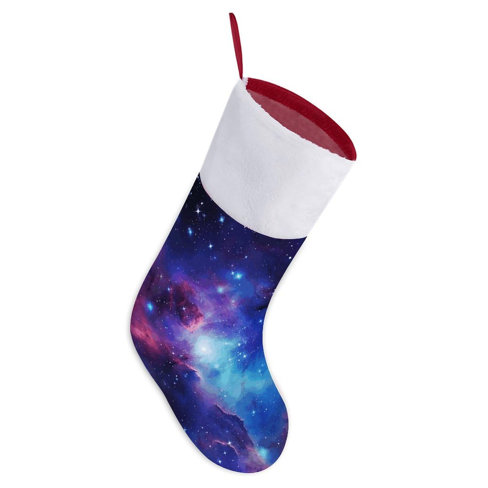 Galaxy Christmas Stocking, 16.5 Inch Festive Themed Socks Personalized Hanging Stockings Large Super Soft Xmas Stocking for Xmas Tree Mantel Party Decor