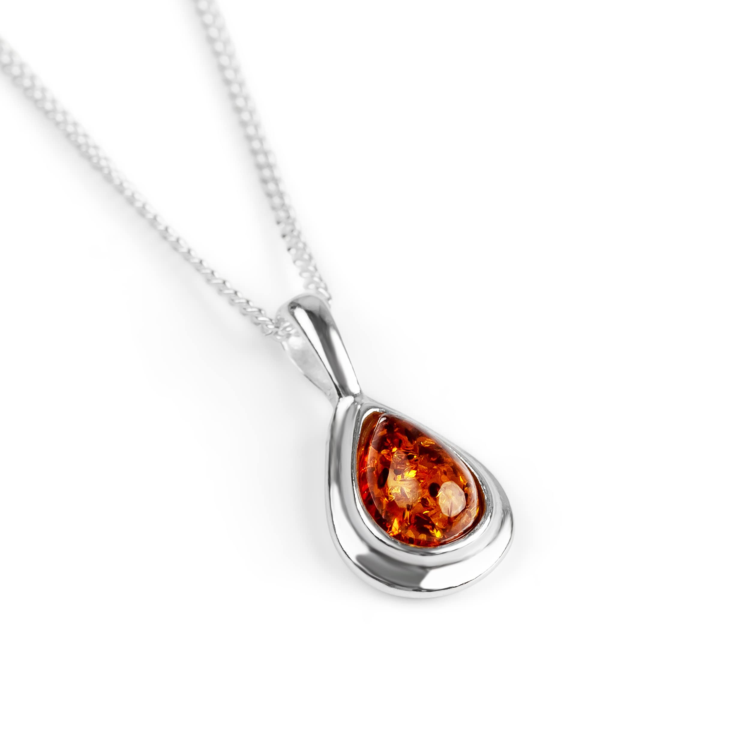 HENRYKA Collier d’Ambre Baltique en Argent Sterling 925 et Cognac, Pendentif Pierre de Naissance, Bijoux de la Saint-Valentin, Cadeau de Demoiselle d’Honneur, Collier Orange, Collier Minimal