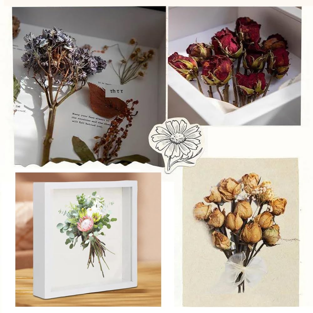 Cornice 3D 20x20 Cm Bianca - Per Fiori Secchi, Foto E Ricordi | Profondità 4.4 Cm, Con Vetro - Foto 9