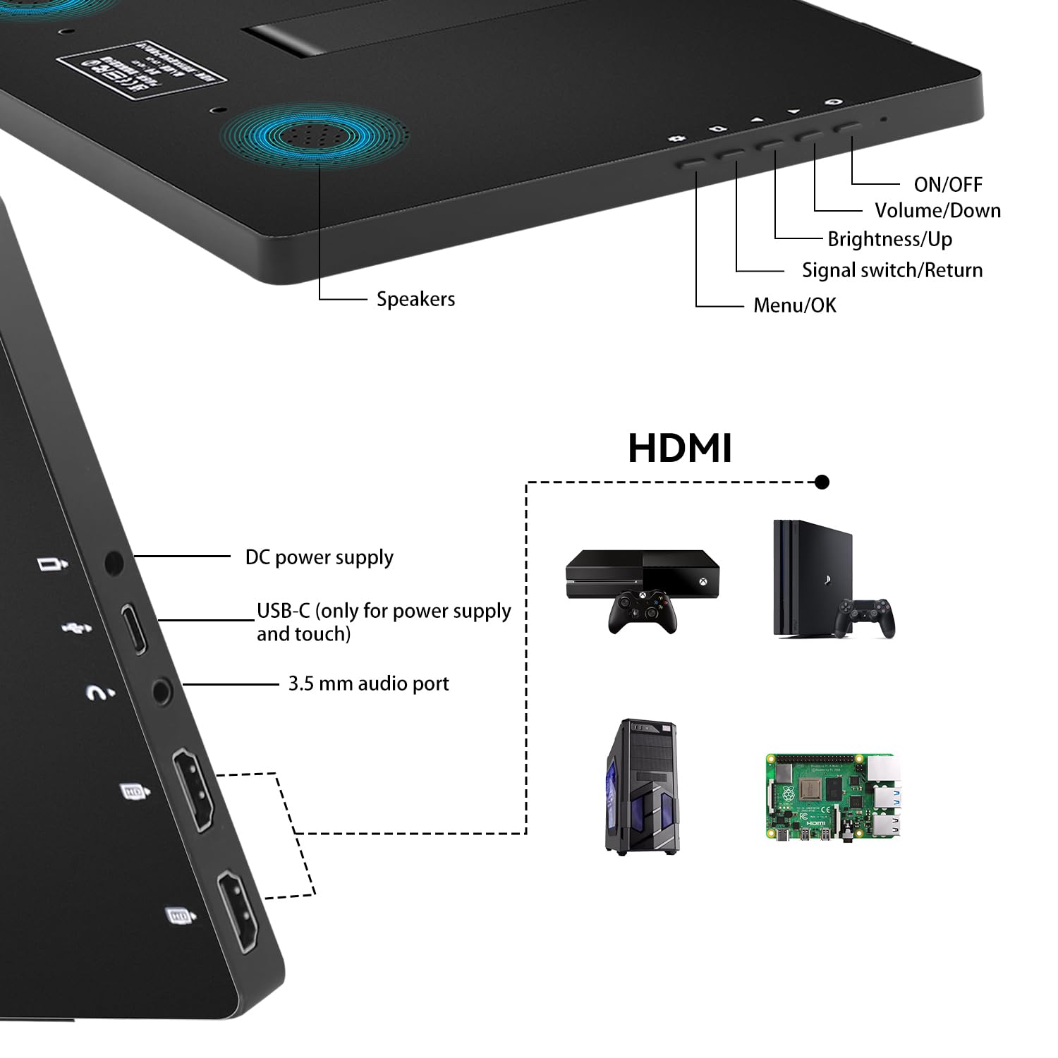 Tragbarer Monitor Touchscreen 10,1 Zoll 1920X1200P Portable Monitor HDMI Computer Display IPS-Bildschirm, 300 cd/m², Externer Monitor für Laptop PC Computer
