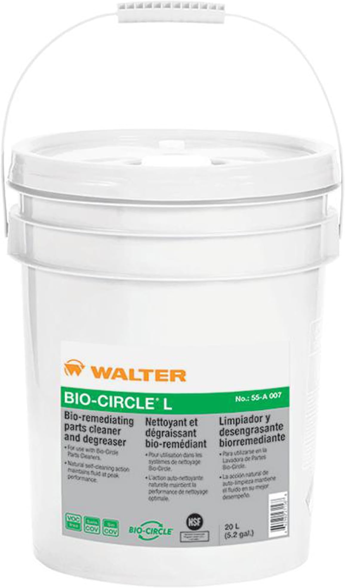 Walter 55A007 Bio-Circle L Industrial Parts Cleaner - VOC-Free, 20 L Pail Degreaser. Oil and Grease Cleaners