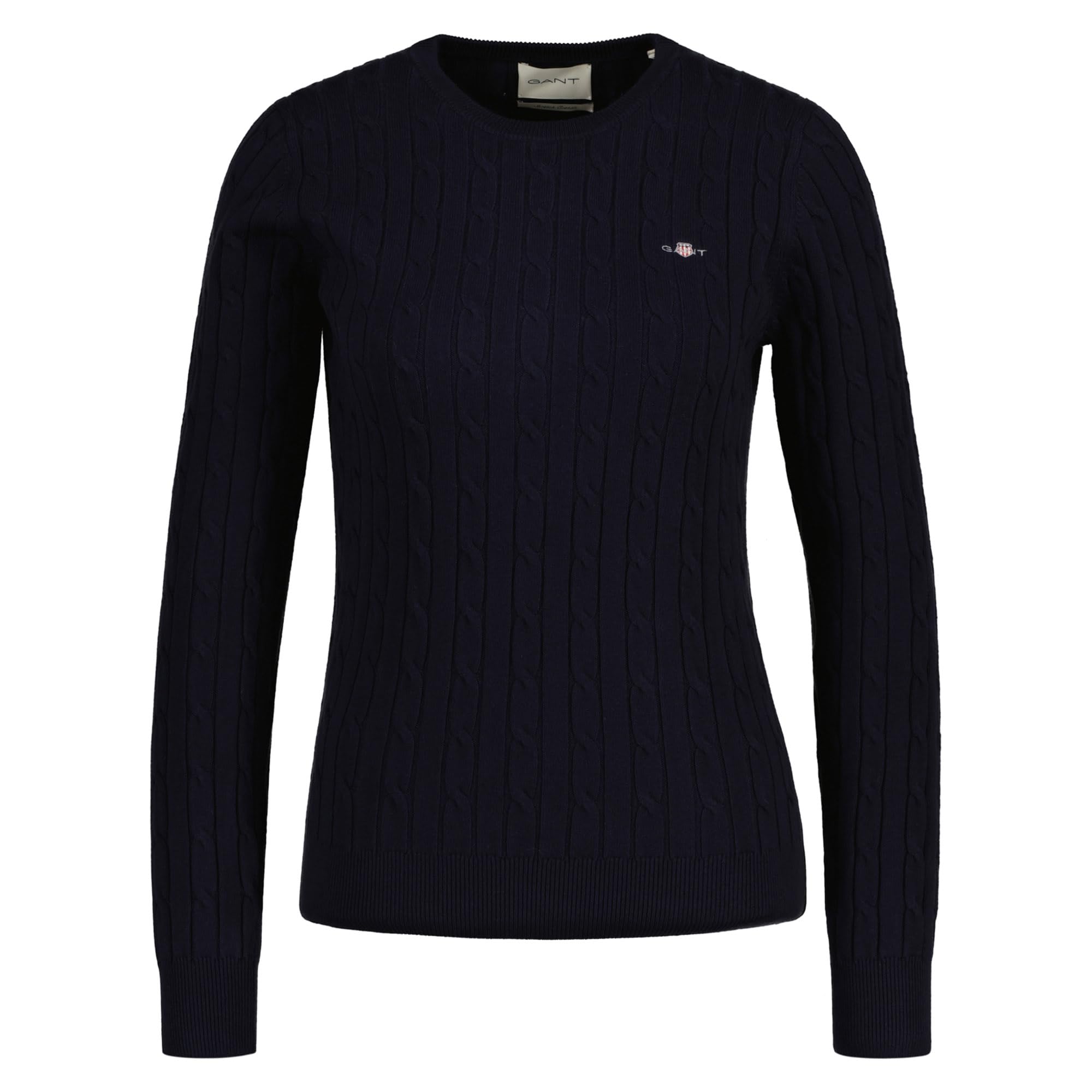 Gant Women's Blue Stretch Cotton Cable Knit Crew Neck Sweater in Size 8, Sports Direct