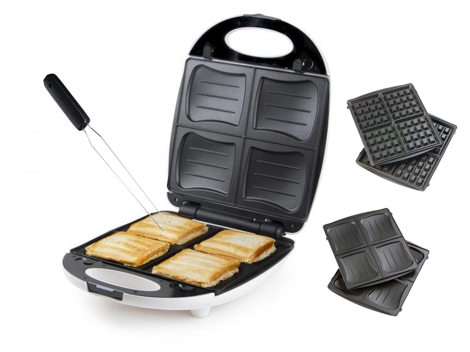 Sandwichera XXL 2 en 1, 4 placas de conchas y gofrera, 1200 W