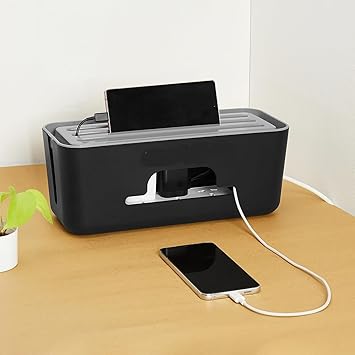 UCRAVO Cable Management Box with Mobile Stand - Power Strip, Cords, Wires | Surge Protector Hiding Cover Organizer for desk Management Box with Mobile Stand Hiding Cover Organizer for Home, Office - image, photos