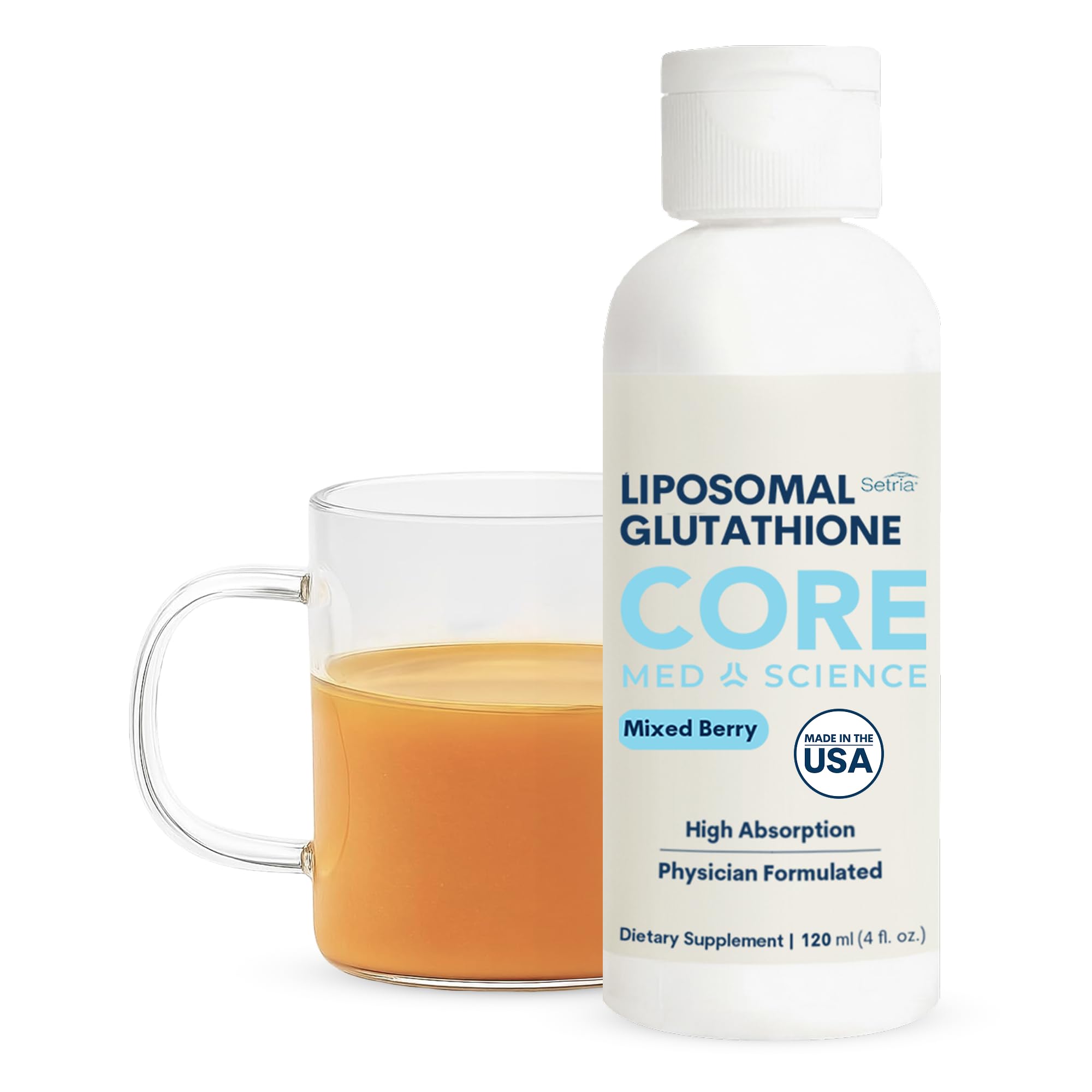 Core Med Science Liposomal Glutathione Supplement (500mg, 4 Fl Oz) | High-Absorption Glutathione for Antioxidant & Liver Detox Support with Pure Reduced Setria
