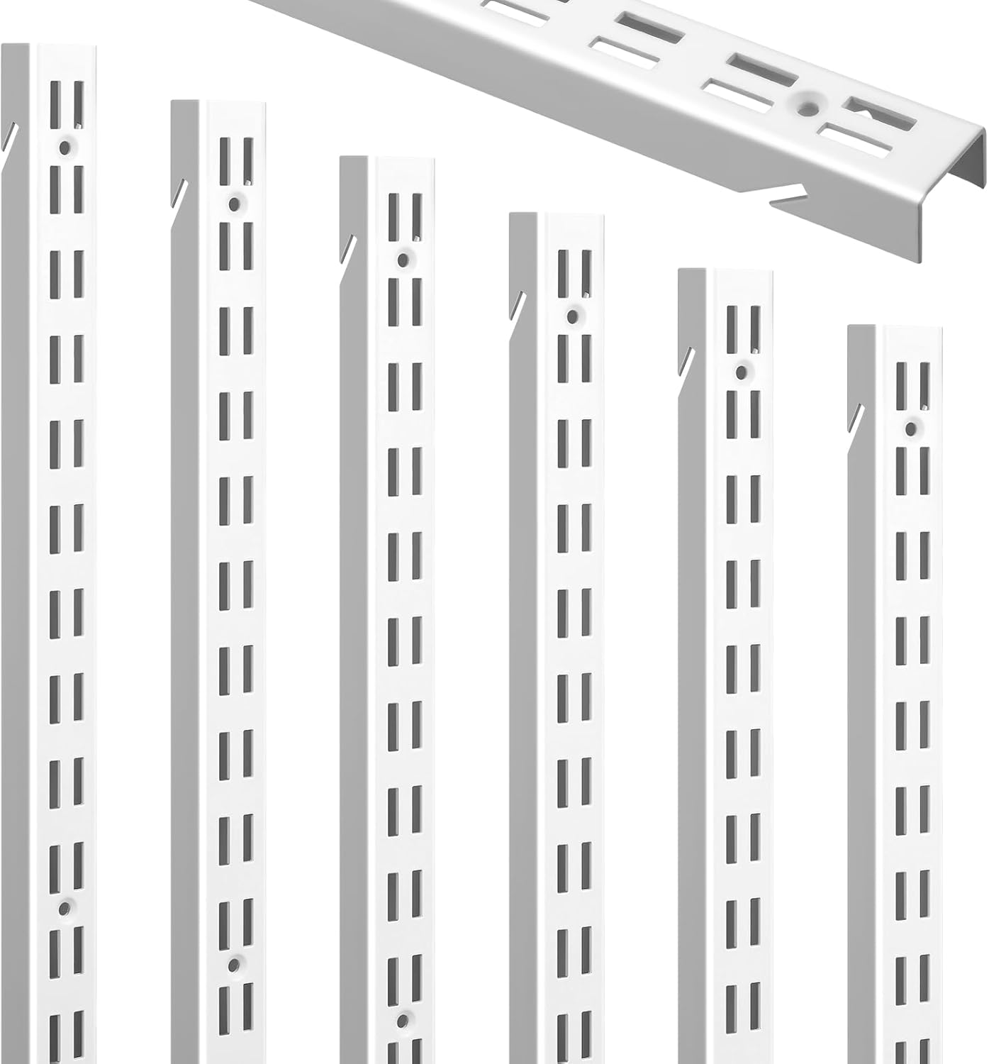 Tandefio 6 Pcs 47.5 Inches Shelf Rails Bracket Track Upright Closet System Hardware Adjustable Wall Standard White Shelf Standards for Pantries, Linen Closets, Laundry Rooms, Utility Rooms