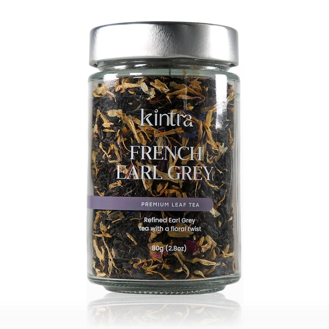 Loose Leaf French EarlGrey Herbal Tea Jar, 80g | Earl Grey Black Tea | Fragrant Floral Infusion with Rose & Cornflower Petals | Naturally Aromatic Black Tea, No Additives, No Sugar
