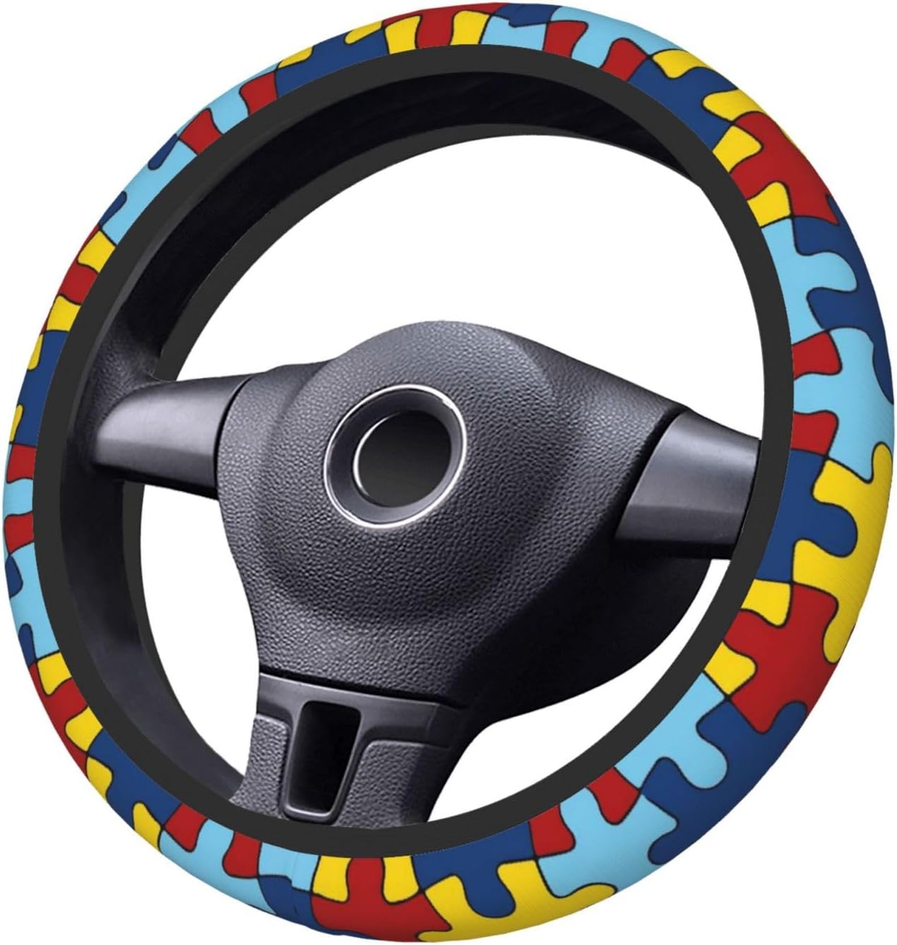 Autism Awareness Steering Wheel Cover for Women Men, Universal 15 Inch Steering Wheel Protector Anti-Slip Sweat Absorption Auto Accessories Fit Truck SUV