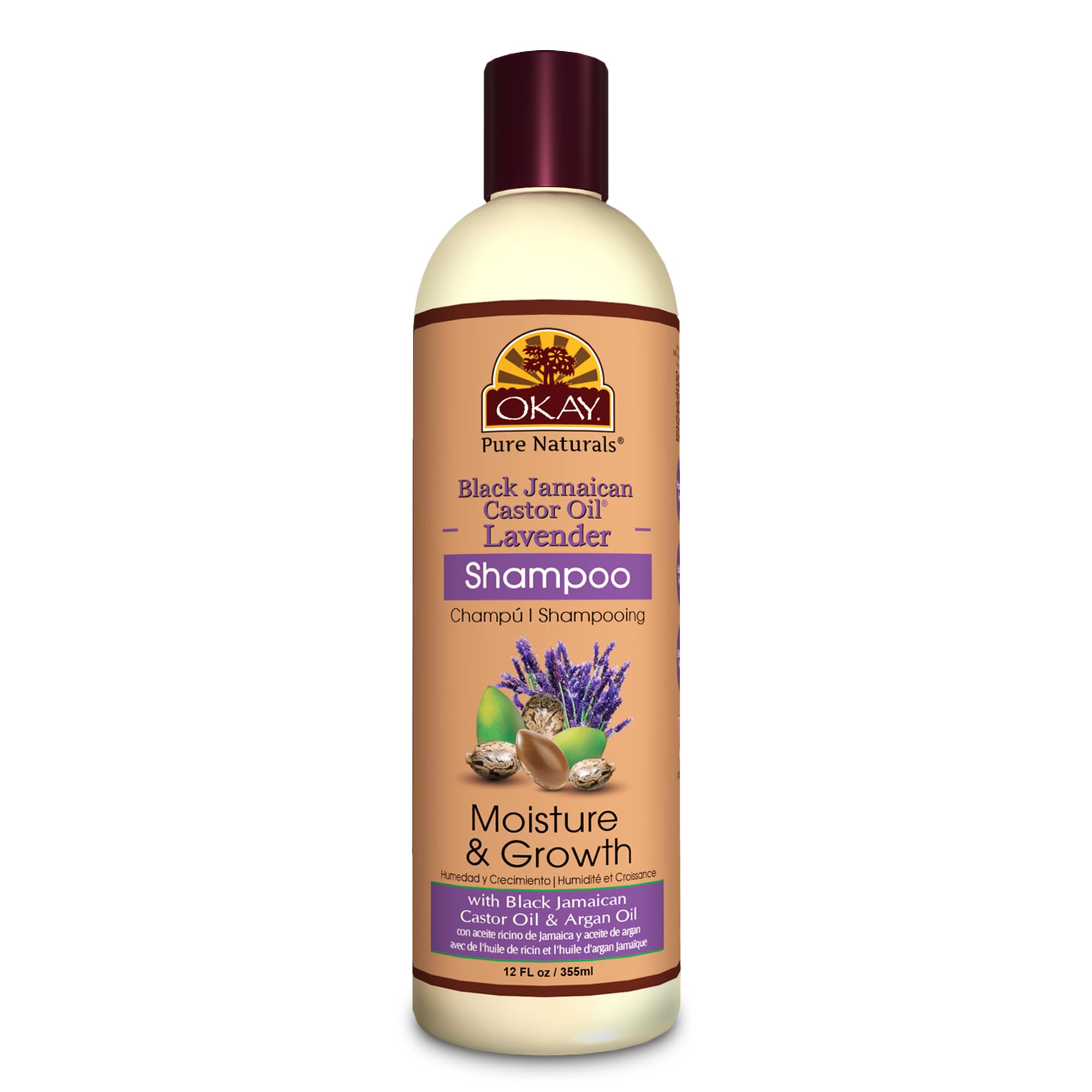 OKAY | Black Jamaican Castor Oil & Lavender Shampoo | For All Hair Types & Textures | Moisturize, Strengthen & Regrow Hair | With Argan Oil | Free of Paraben, Silicone, Sulfate | 12 oz