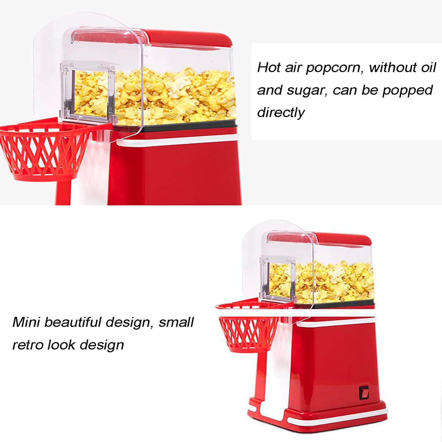 Mini Macchina per Popcorn per Popcorn, Macchina per Popcorn ad Aria Calda, Macchina per Popcorn Domestica Senza Olio da 1200 W, per Home Cinema, Qualsiasi Festa