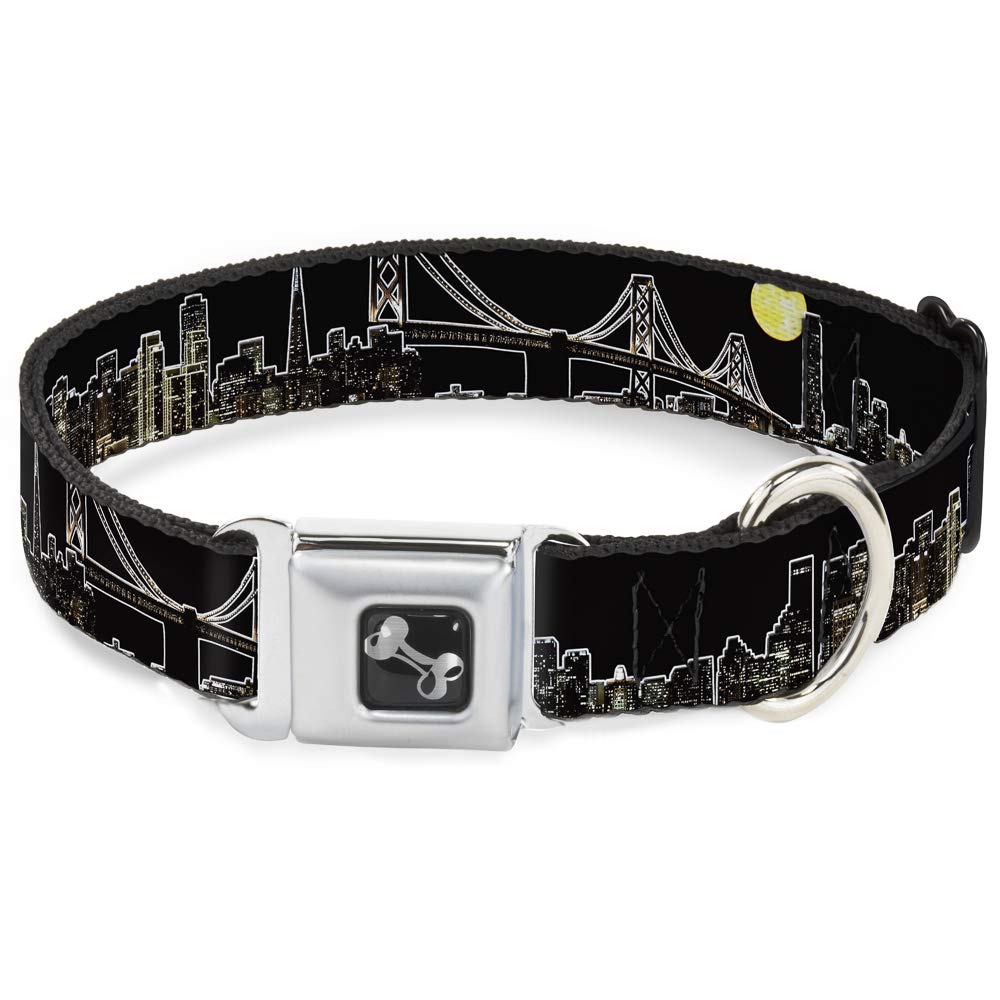 Collier de chien en forme d'os San Francisco noir réglable de 18 à 81 cm