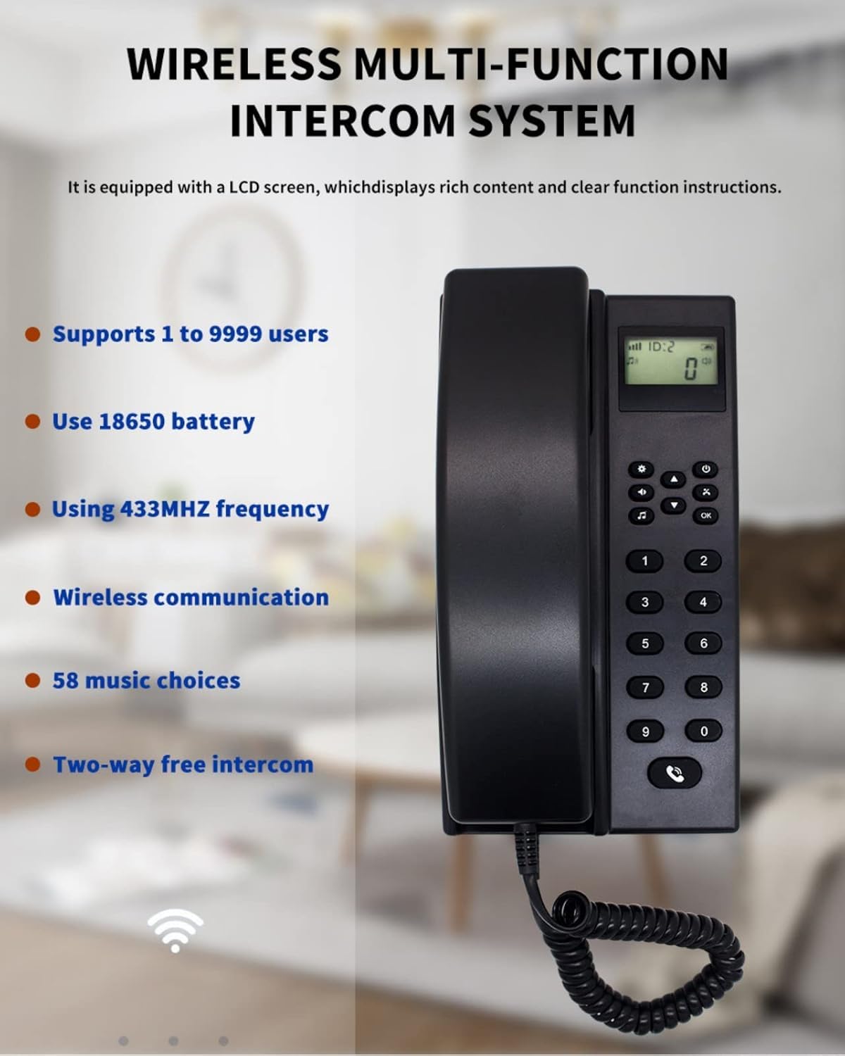 Citofono senza fili, citofono telefonico, sistema di comunicazione bidirezionale per casa, citofono telefonico sicuro per chiamate, oltre 3280 metri di distanza, per magazzini, uffici, ville, casa