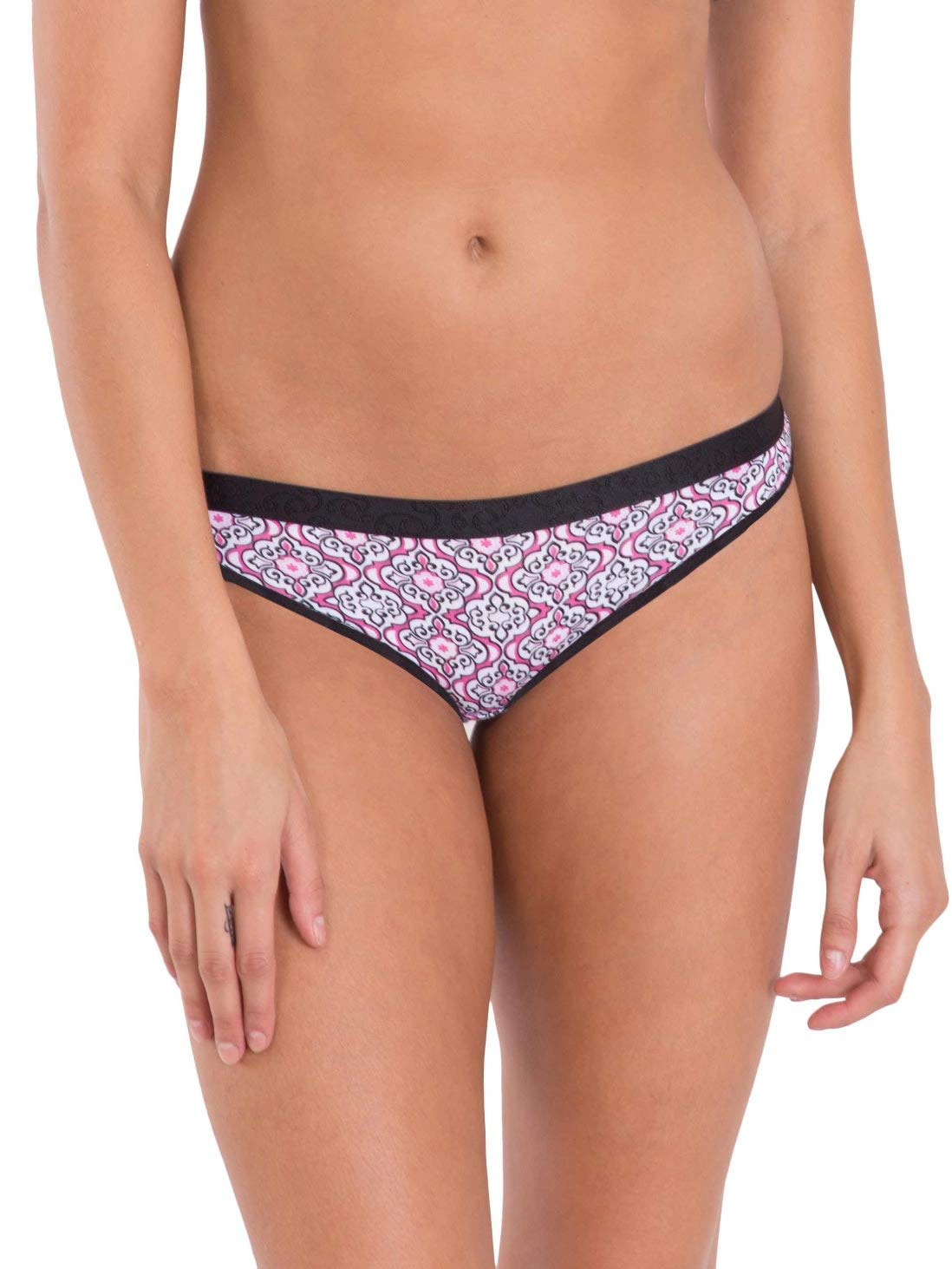 Jockey3002 Women's Medium Coverage Super Combed Cotton Elastane Stretch Mid Waist Bikini with Exposed Waistband and StayFresh Treatment (Pack of 2_Colors & Prints May Vary)