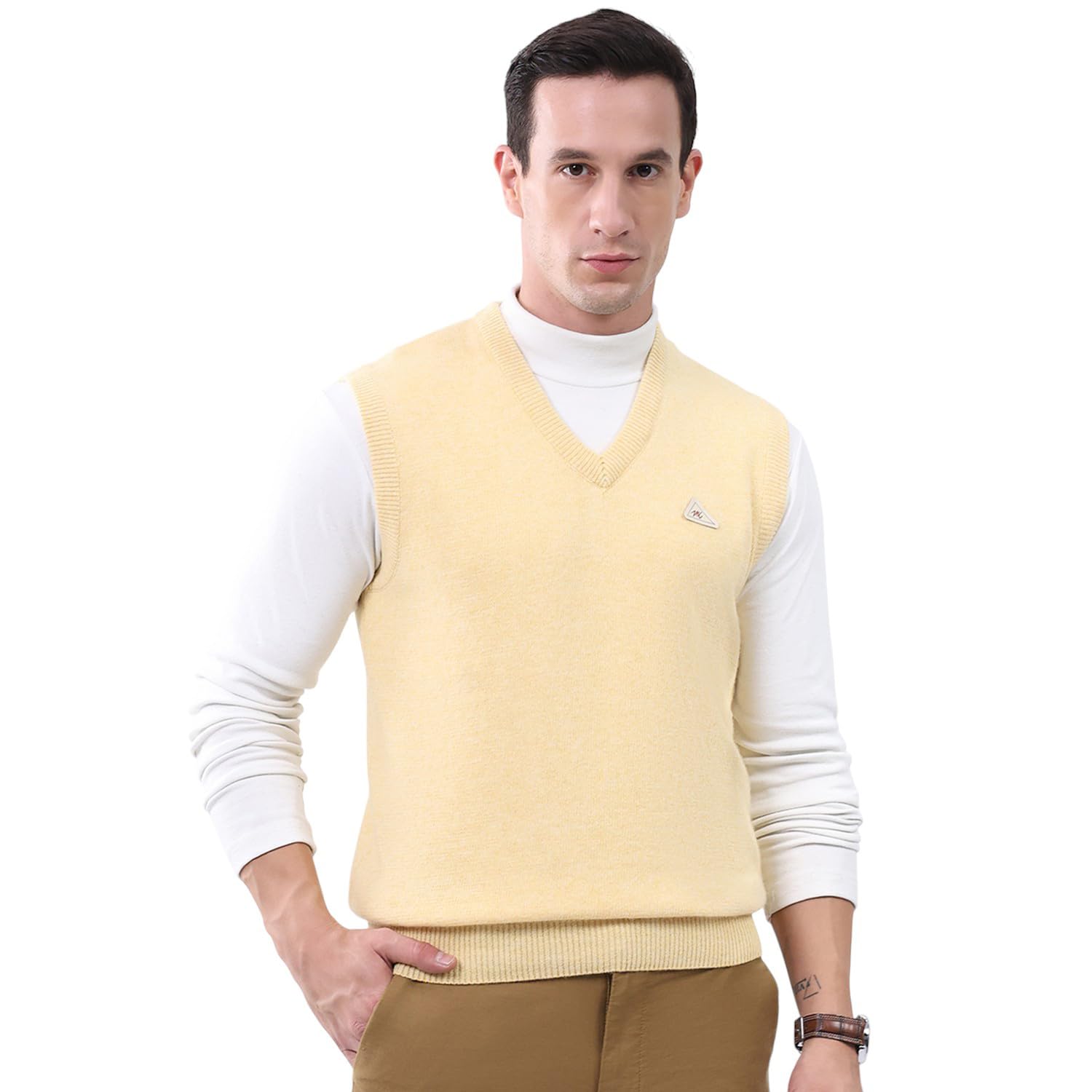 Men’s Regular Fit Sweater | Solid Pattern | V Neck | Sleeveless | Pull On Style | Stylish Warm Winter Fashion Knit Sweater for Men (Pack of 1)