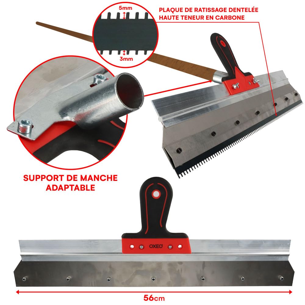 Kit outils ragréage - Rouleaux débulleurs 25-50cm - Râteau autonivelant 56cm - Chaussures pointes acier - Ciment auto-nivelant